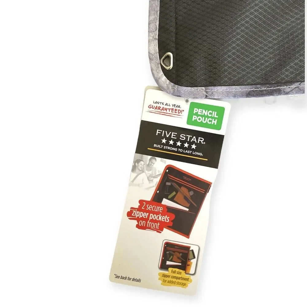 MEAD FIVE STAR Durashield Pen Pencil Pouch for Binder Zippered Black Gray NEW